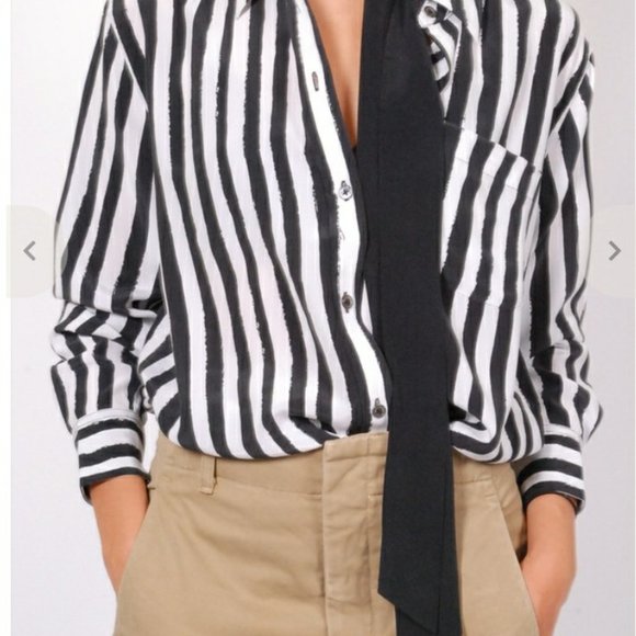*ISO* Equipment - Kate Moss "Daddy" Black-and-White Striped Shirt - Picture 2 of 3